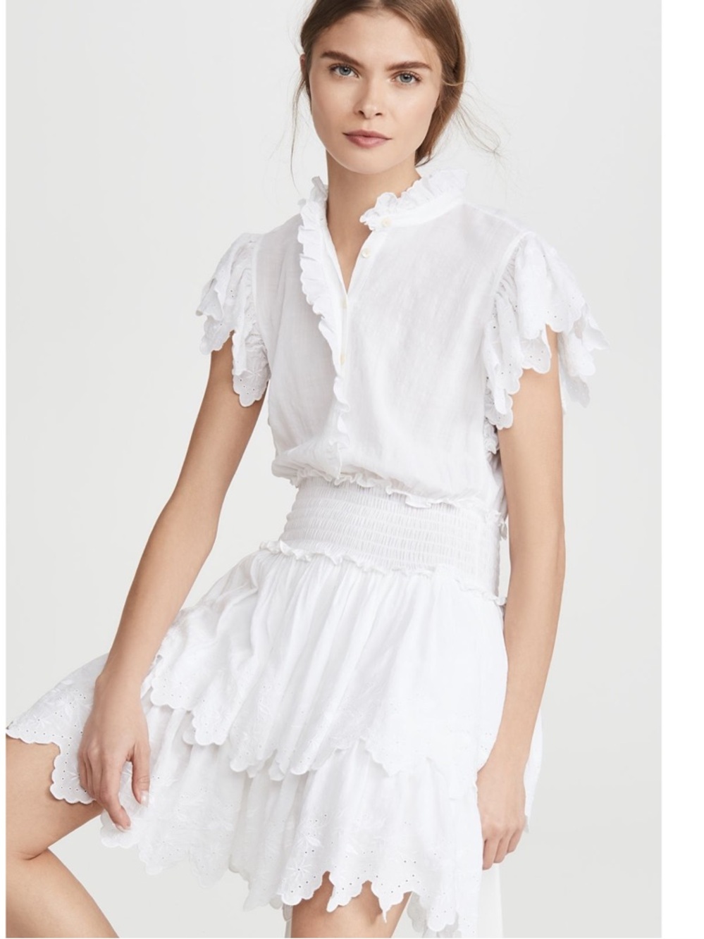 Rebecca Taylor White Eyelet Tiered Mini Skirt